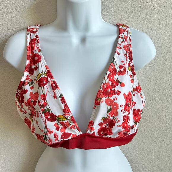 Adore Me Red Floral Bikini Bathing Suit Top Women's XL Swim Tie Back Summer - Picture 2 of 4